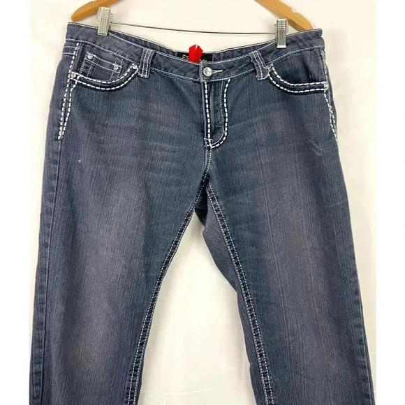 Eighty Eight Blue Denim Jeans Low Rise White Embroidered Sz 15 - Picture 6 of 8